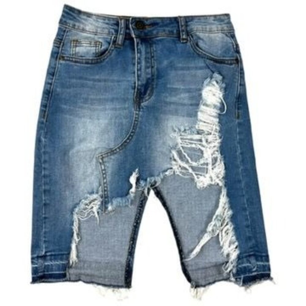 Machine Distressed Ripped Denim Skirt Size M